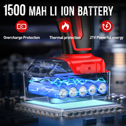 21V Cordless Power Drill Set, Power Drill Driver Kit with Lithium-Ion Battery and Charger, 3/8-Inch Keyless Chuck, 2 Variable Speed, 25+3 Position and 31Pcs Drill/Driver Bits, Red