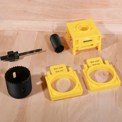 Door Lock Installation Kit - Carbon Steel Hole Saw Set with Guide Template for Door Knob & Lock Drilling